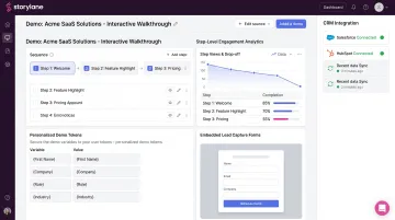 Storylane interactive product demo interface showing personalization and engagement analytics