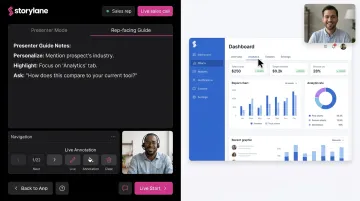 Storylane interactive demo presenter mode showing rep notes and prospect view