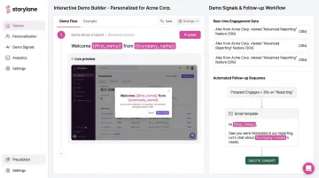 Storylane interactive demo outreach workflow showing personalized demo sequence and engagement signals