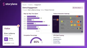 Storylane analytics dashboard displaying demo engagement metrics and prospect activity