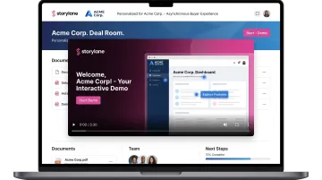 Storylane interactive product demo embedded inside a digital sales room workspace