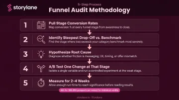 5-step sales funnel drop-off audit process from data pull to conclusion