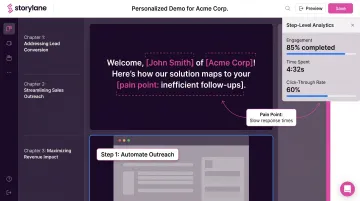 Storylane personalized demo experience interface showing prospect-specific product walkthrough